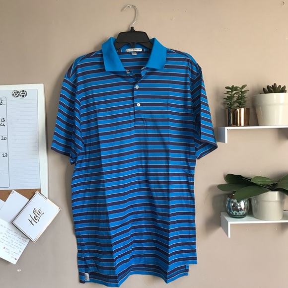 Peter Millar Mens Blue Stripe Golf Polo Cotton L - Picture 2 of 4